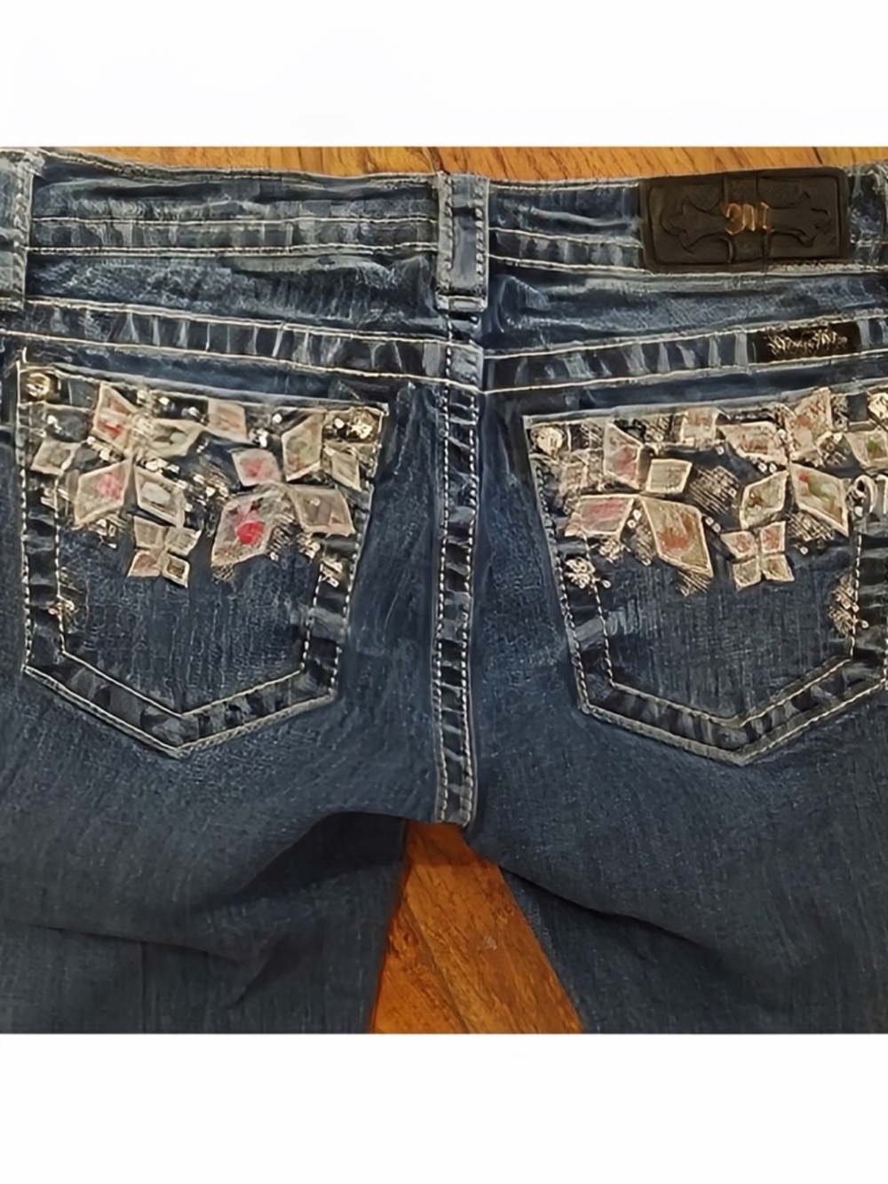 Gorgeous Miss Me Signature Cuffed Skinny Embellished Jeans With 27” Inseam